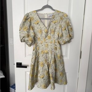 En Saison Yellow Floral Puff Sleeve Mini Dress